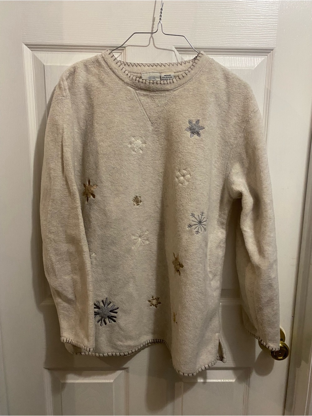 Women's Cream Snowflake Embroidered Sweater